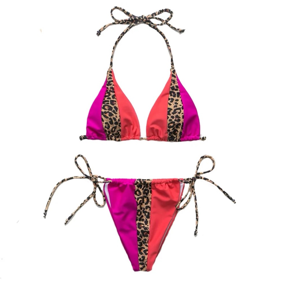 Pink and burnt orange  Leopard Print Bikini Set